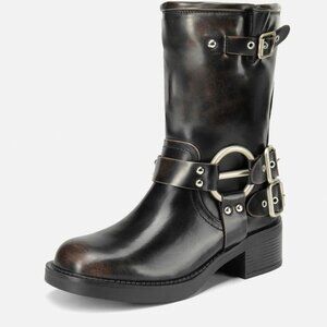 Dream Paris Buckles Motor Cycle Mid-Calf Boots